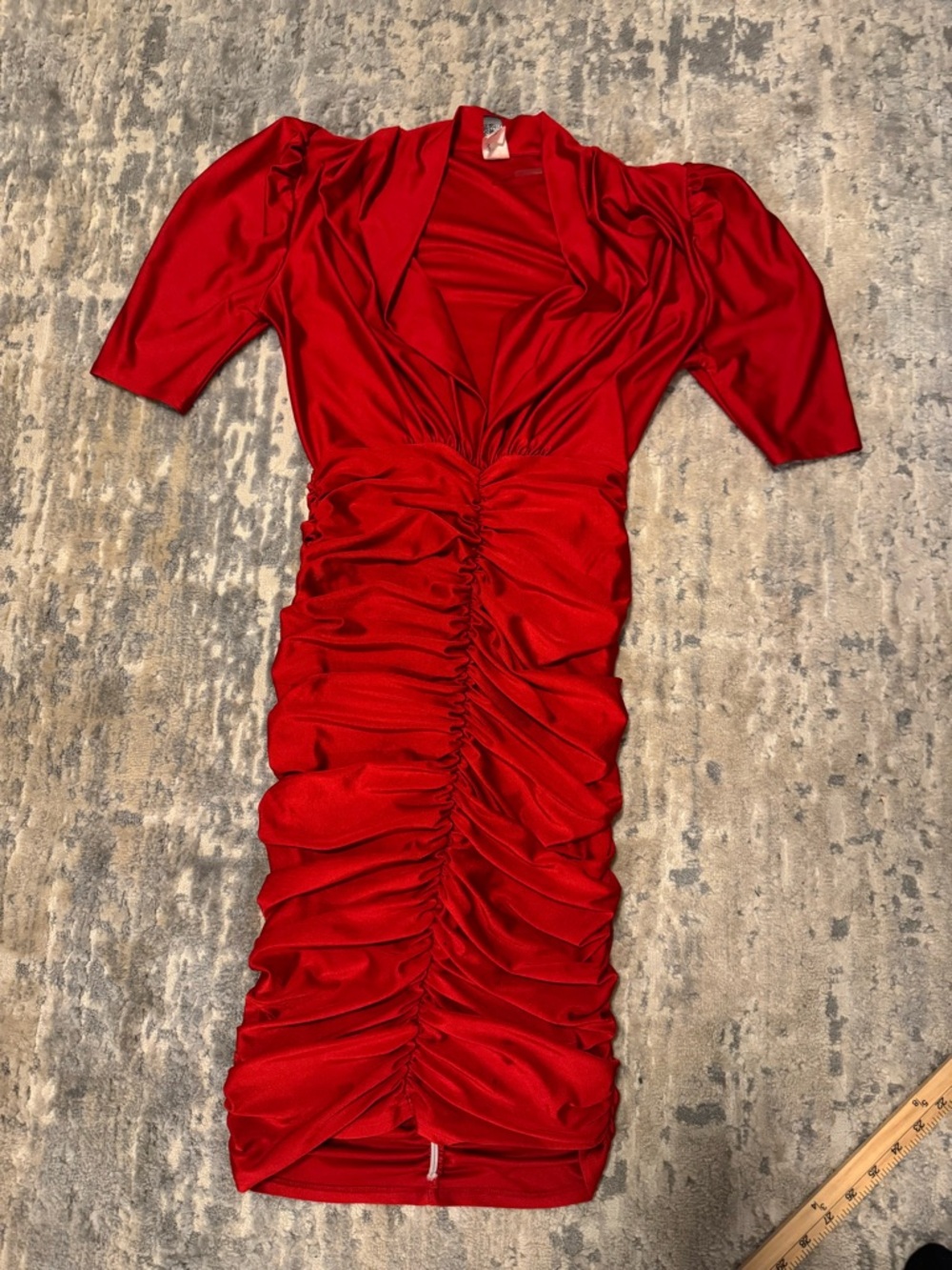 T.J.Maxx Red Ruched V-Neck Midi Dress
